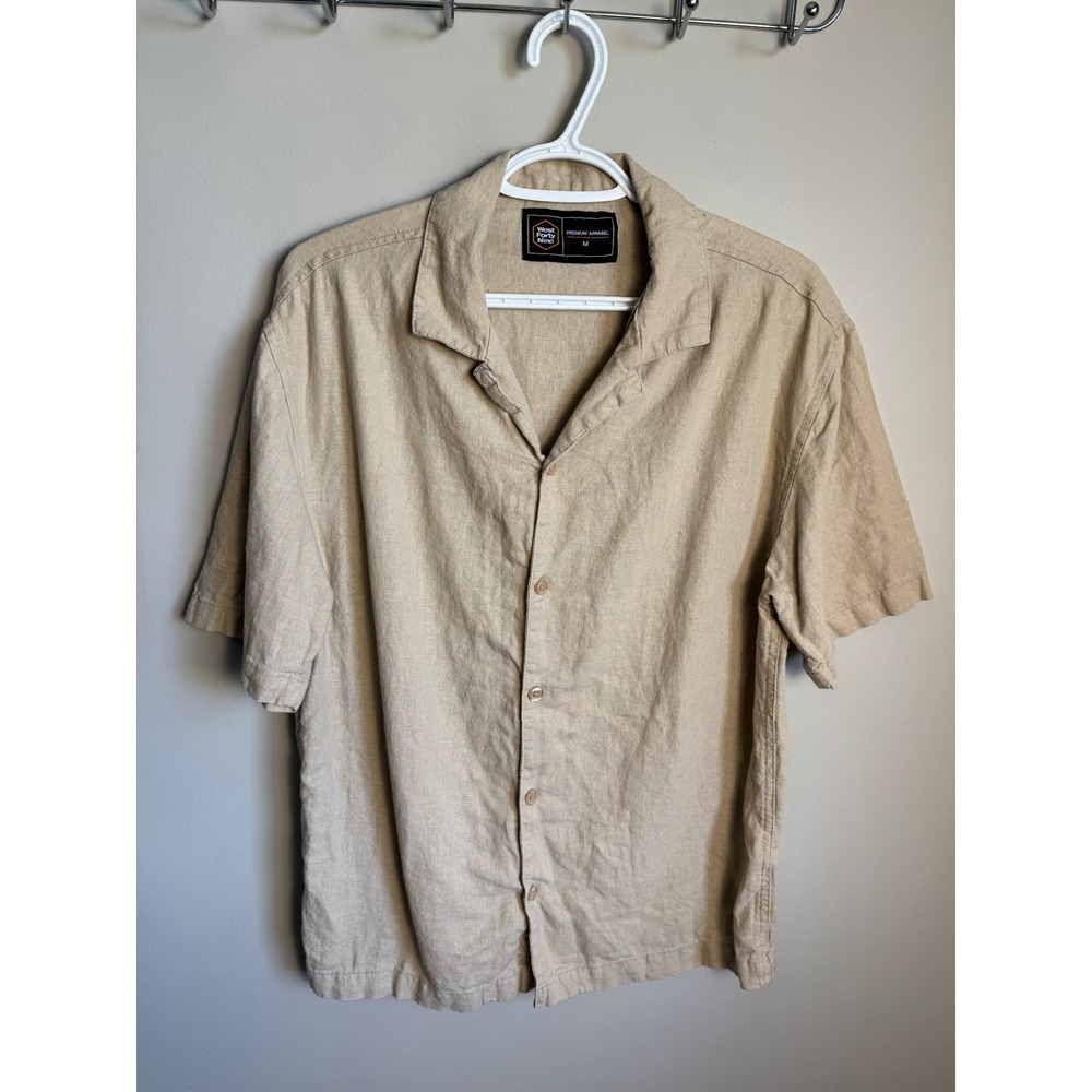 West Forty Nine Mens Tan Linen Blend Short Sleeve Button Up M Summer Beach Boho